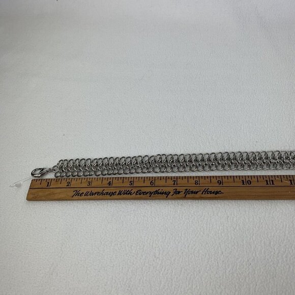 Cache Silver Heavy 3 Row Chain Statement Necklace 1” Wide New - Picture 6 of 9